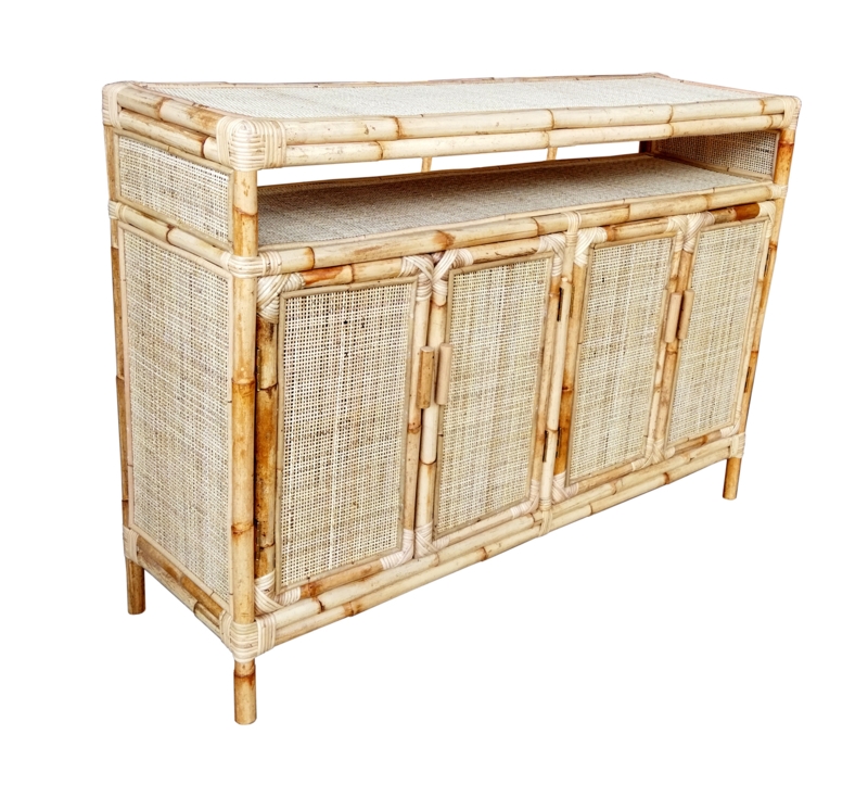Rattan 4 Door Cabinet with Open Shelf