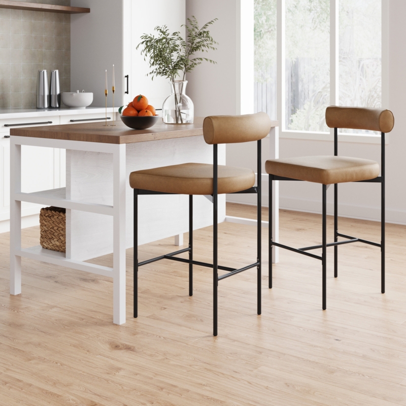 Metal Barstool with Back and Cushioned Seat (Set of 2)