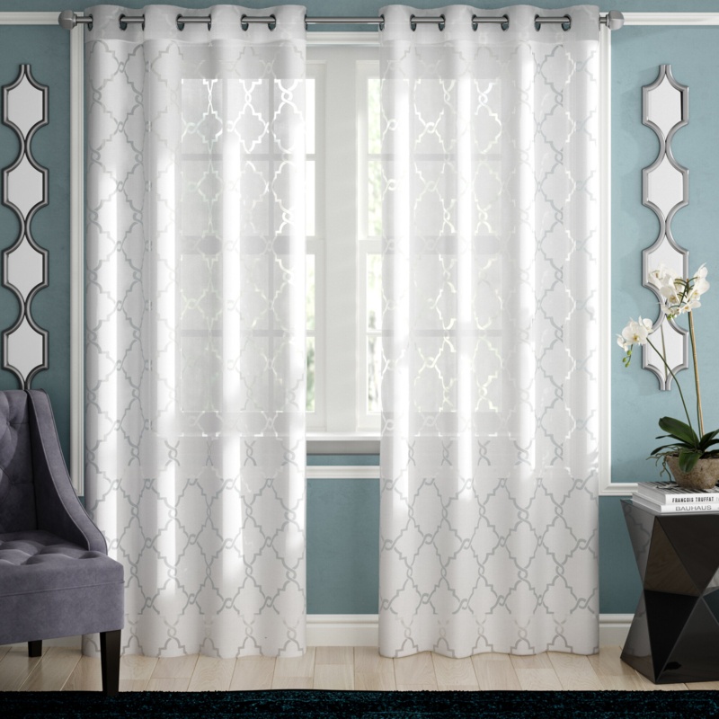 Danguolė Geometric Burnout Sheer Grommet Single Curtain Panel