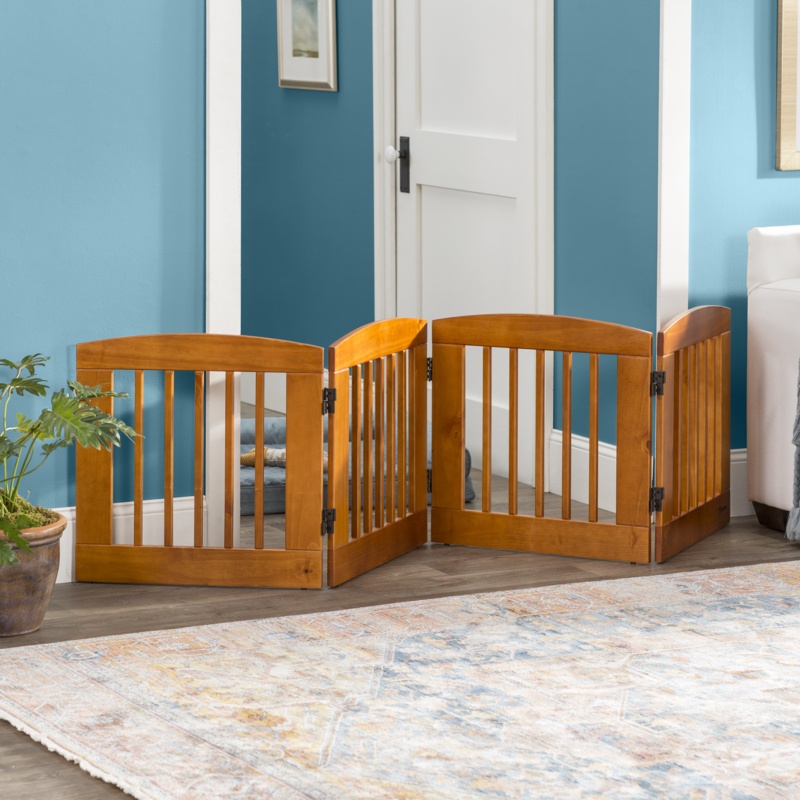 Freestanding Wooden Pet Gate with Swinging Door