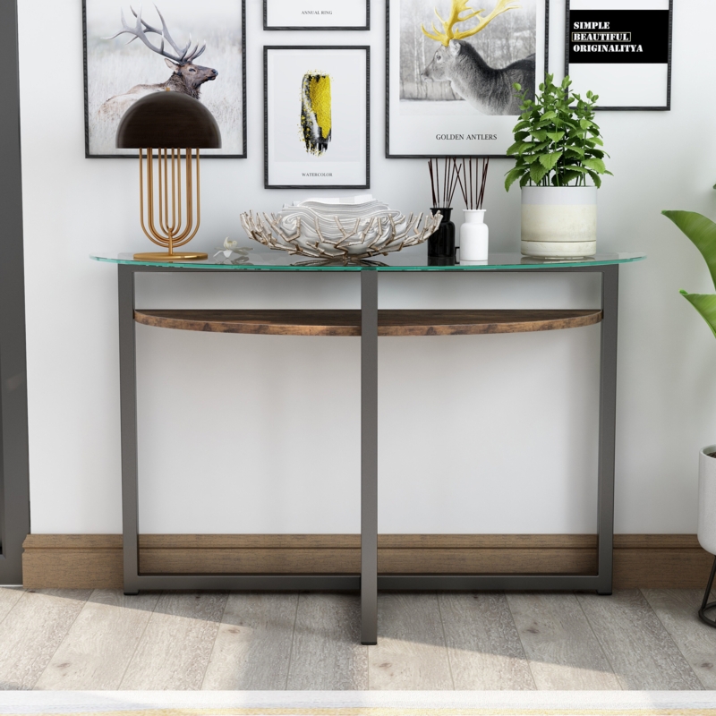Semi-Circular Sled Base Sofa Table