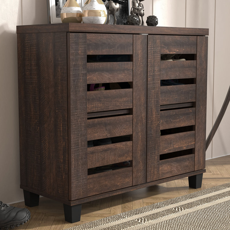 Dark Wood Shoe Cabinet With Doors