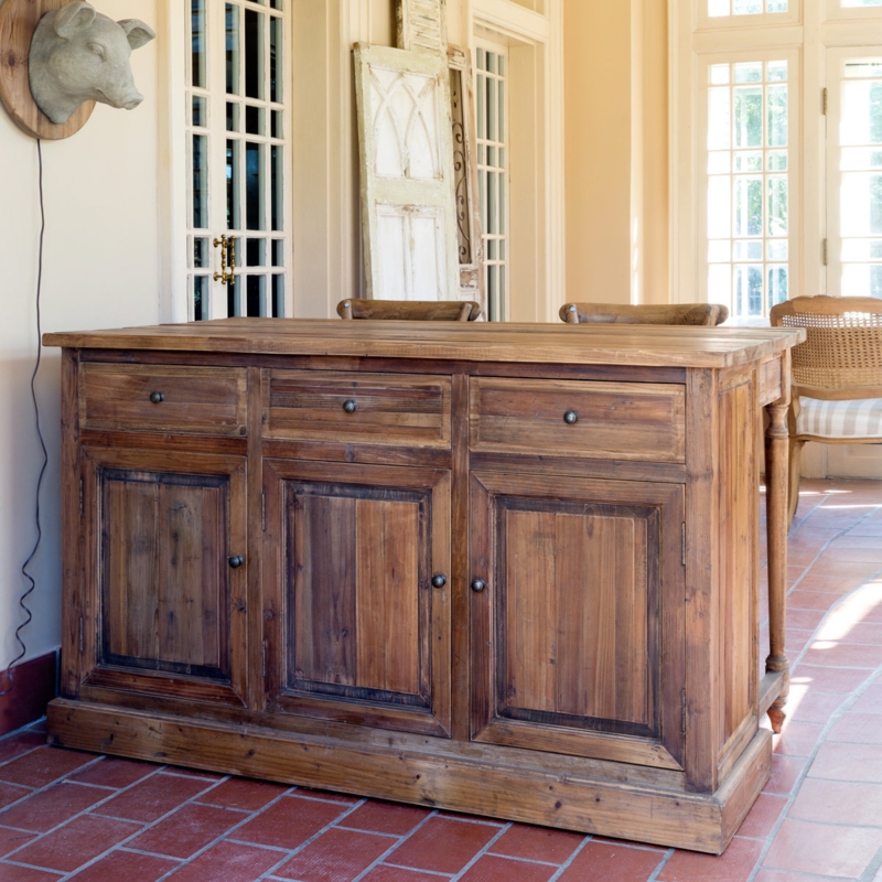 Reclaimed Pine Wood Kitchen Island with Bar Extension