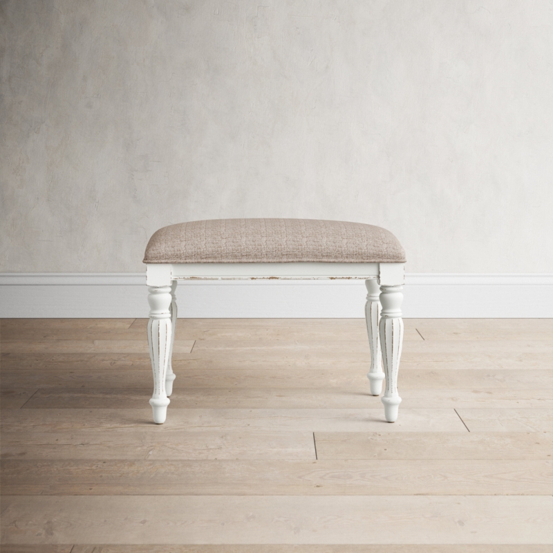 Antique White Wood Vanity Stool