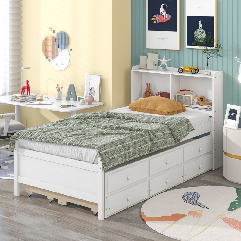 Bookshelf Drawer Bed with Pull-Out Guest Bed