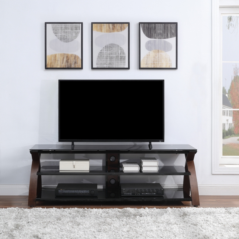 67" Bentwood TV Stand with Glass Shelves