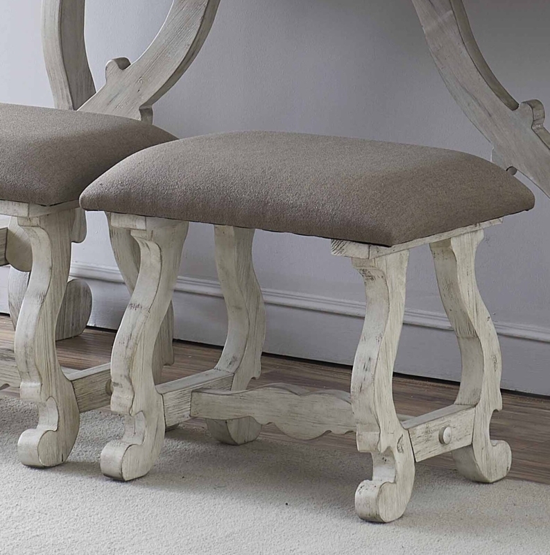 Vintage White Upholstered Bench Set
