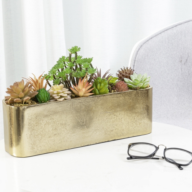 Metallic Gold Elongated Oval Planter Pot Vase