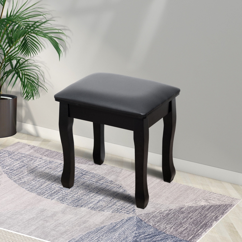 Solid Wood & MDF Stool with PU Leather Cushion