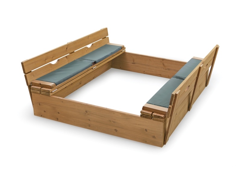 Deluxe 46.5" x 9.5" Solid Wood Natural/Green Sandbox with Cover