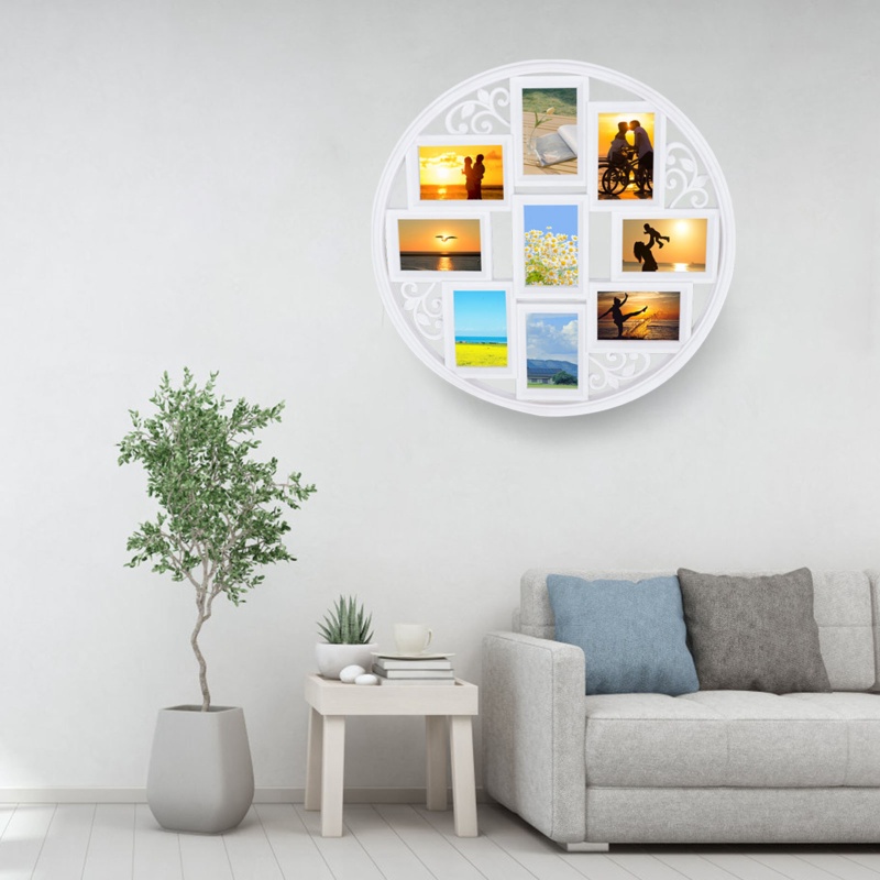 Demilouise Round Wall hanging Photo Collage Frame Decor White