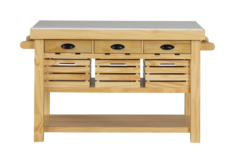 Rectangular Wooden Kitchen Island with Marble Top