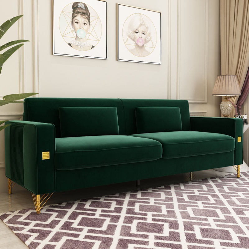 Deondry 85.63" Velvet Square Arm Sofa