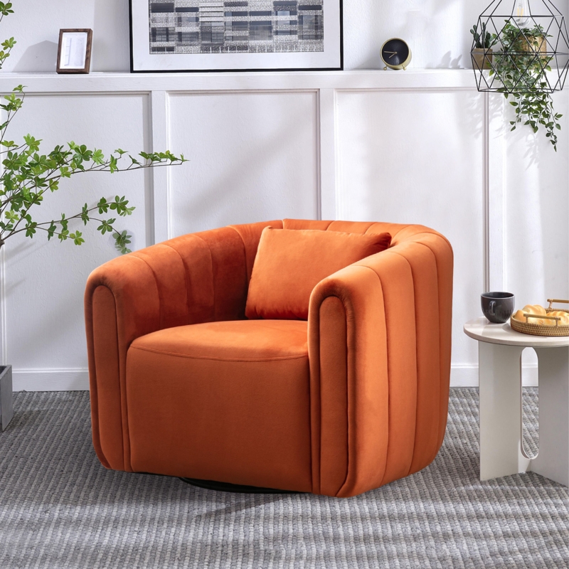 Oversized Velvet Swivel Pumpkin Barrel Chair