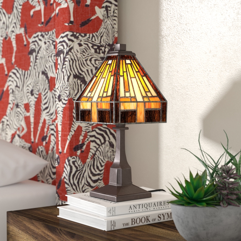 Midcentury-Inspired Table Lamp with Stained Glass Shade
