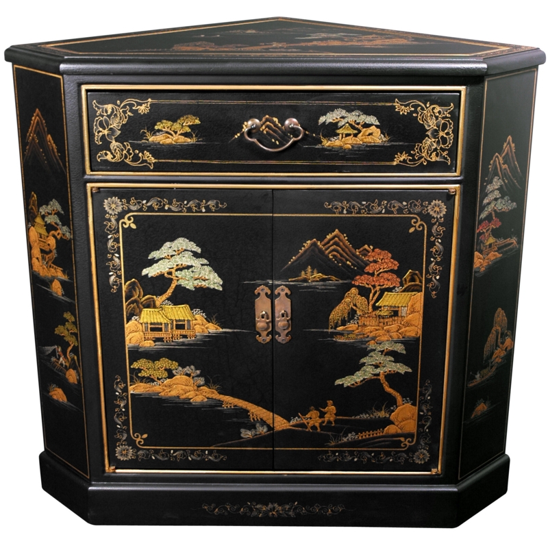 Hand-Painted Chinese Corner Cabinet