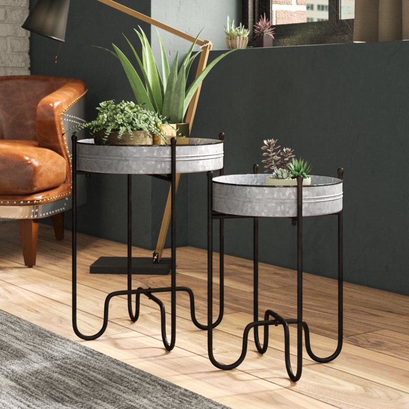 Distressed Metal Display Tables