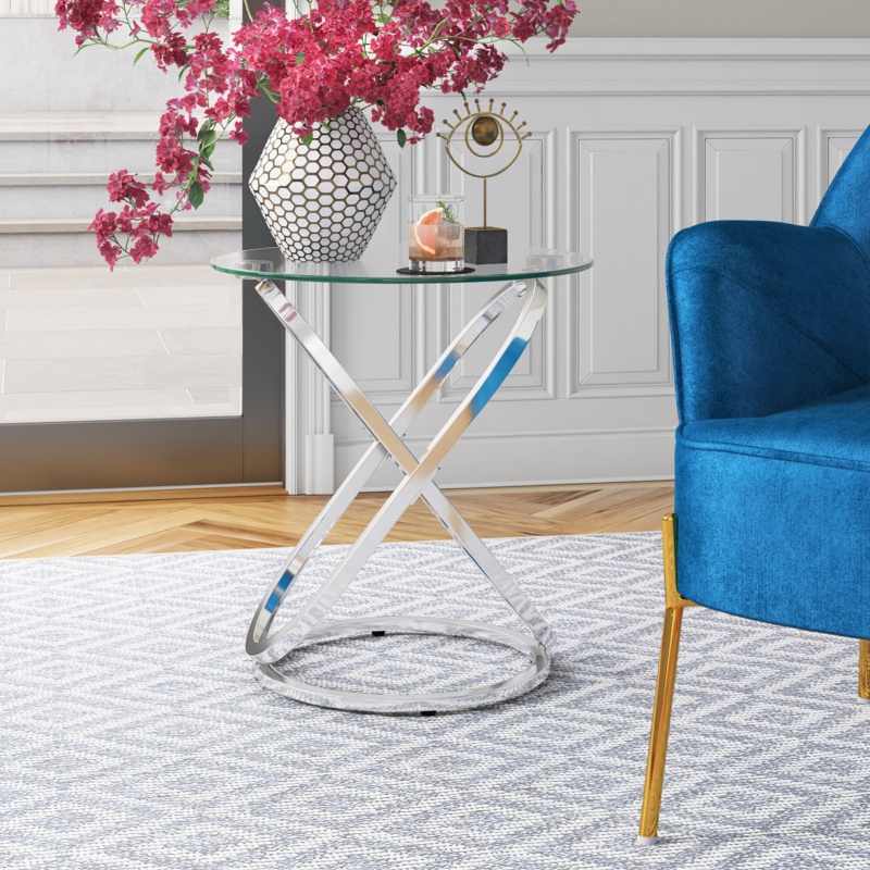 Dimitri 22'' Tall Glass Cross Legs End Table