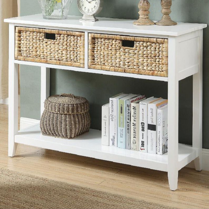 Retro White Sofa Table with Baskets