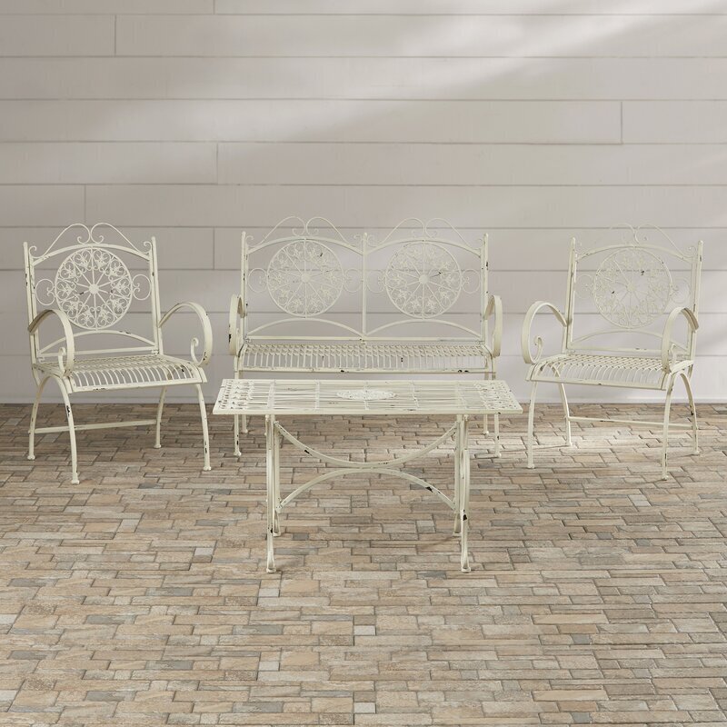 Distressed White Antique Wrought Iron Patio Furniture