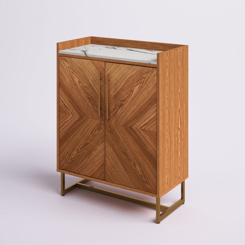 Mid-Century Modern Bar Cabinet with Faux Marble Top
