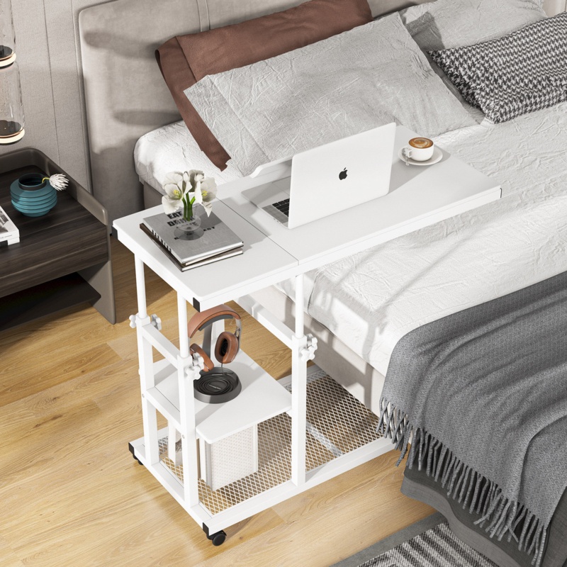 C-Shaped Mobile Side Table with Swivel Casters