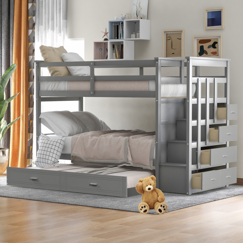 Standard Bunk Bed with Trundle and Stairs