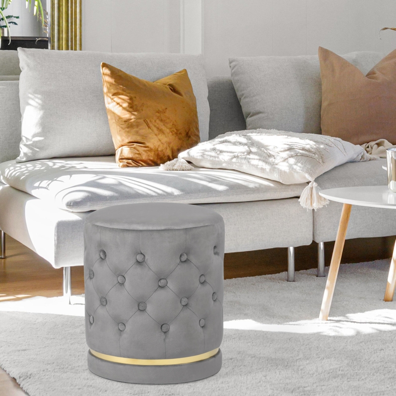 Velvet Ottoman with Brushed-Gold Base