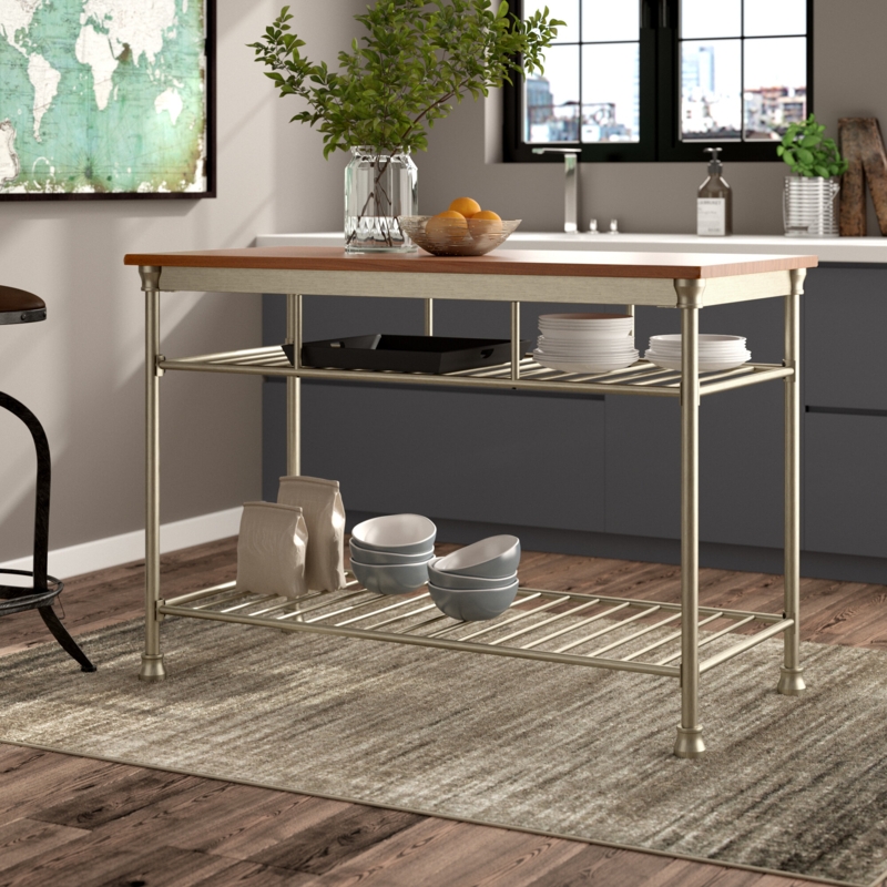Freestanding Kitchen Island with Butcher Block Top