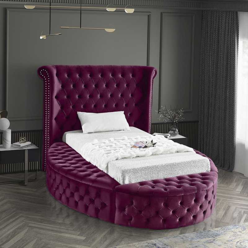 Round Velvet Twin Size Bed with Storage