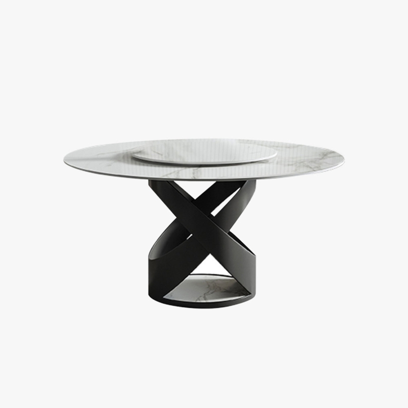 White Round-Stone Dining Table with Lazy Susan