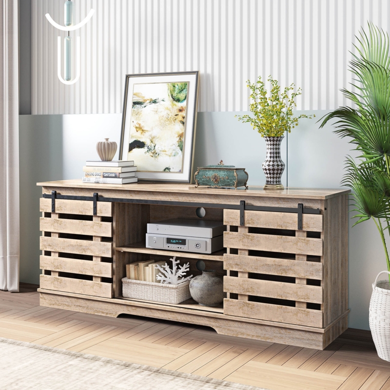 Rustic TV Stand with Storage Shelves