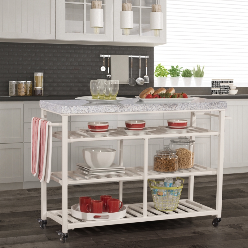 Rolling Kitchen Island with Granite Top