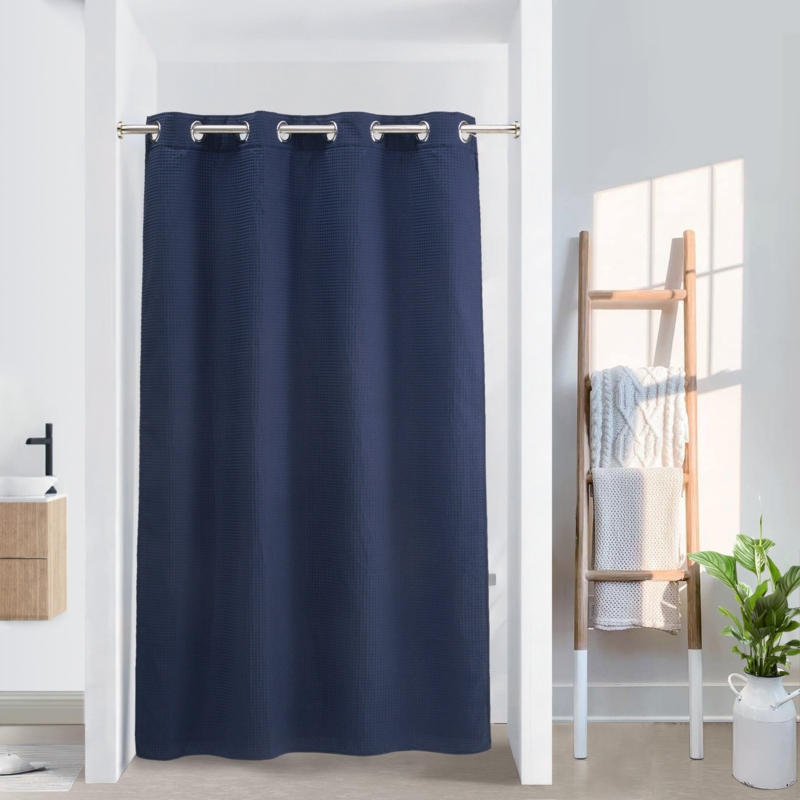 Honeycomb Waffle-Weave Shower Curtain Set