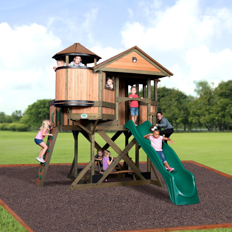 Elevated Wooden Playhouse with Wrap-Around Porch
