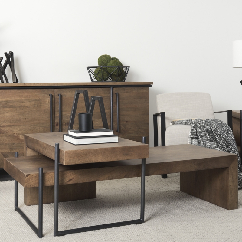 L-Shaped Wooden Coffee Table Set