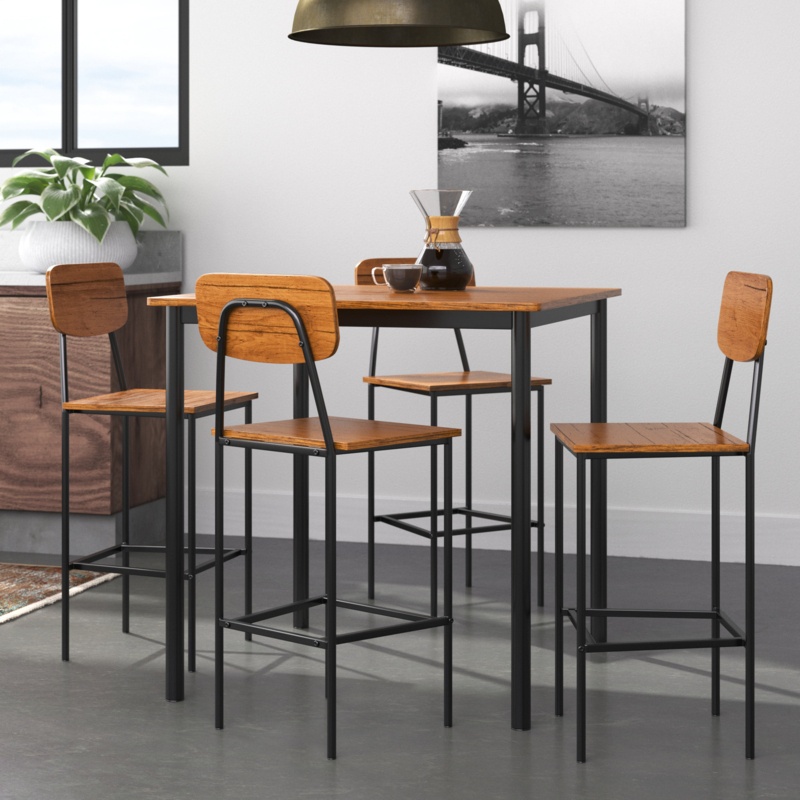 5-Piece Counter-Height Dining Set with Bar Stools