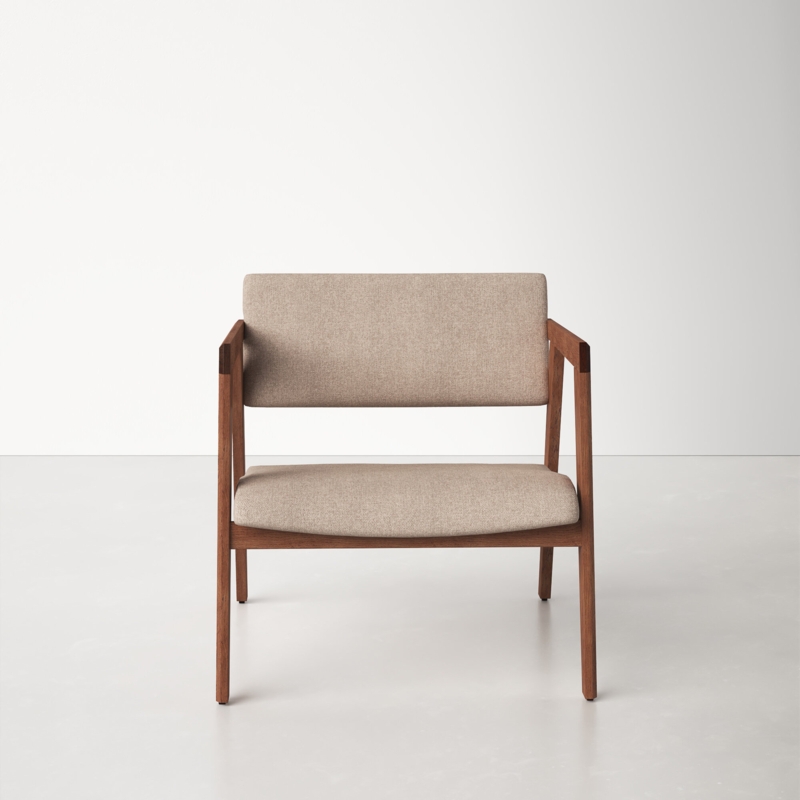 Mid-Century Wooden Accent Chair with Gold Stamping Cloth