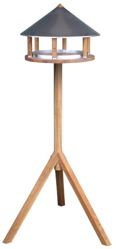 Round Oak Bird Table with Zinc Roof