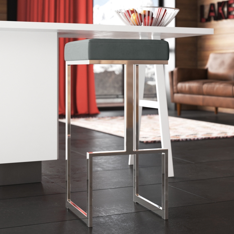 Geometric Backless Stool with Faux Leather Seat