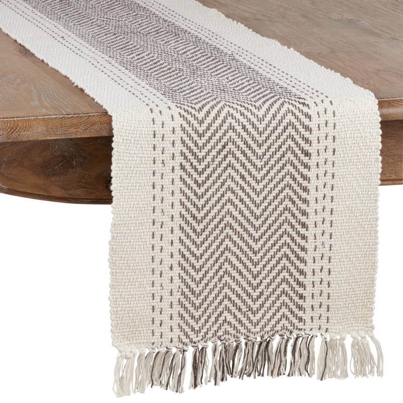 Fringed Table Runner with Stitched Design
