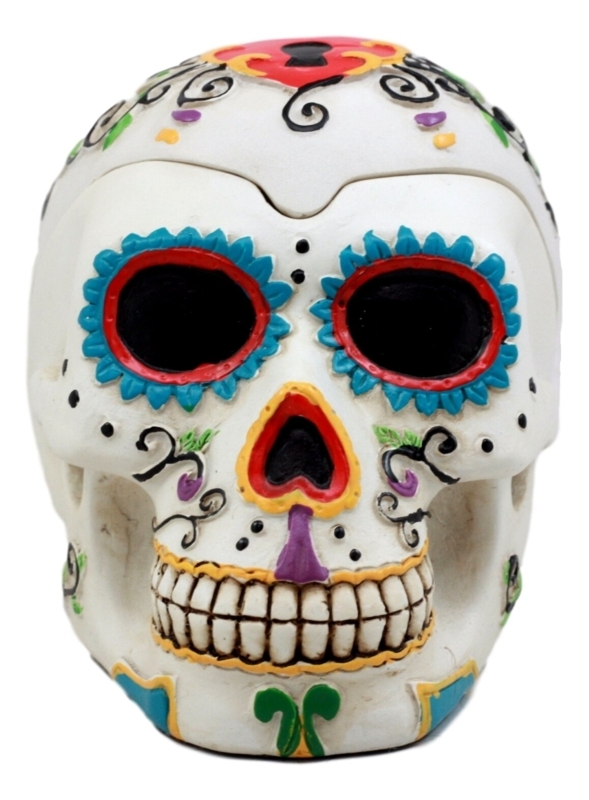 Sugar Rose Skull Ashtray with Lid Cap