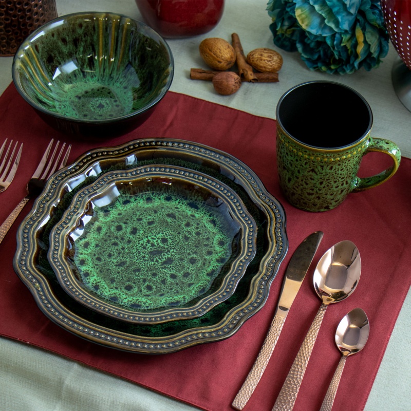 Elama Stoneware Dinnerware Set - Service for 4