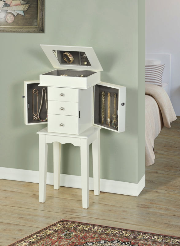 Antique White Jewelry Armoire with Grey Felt