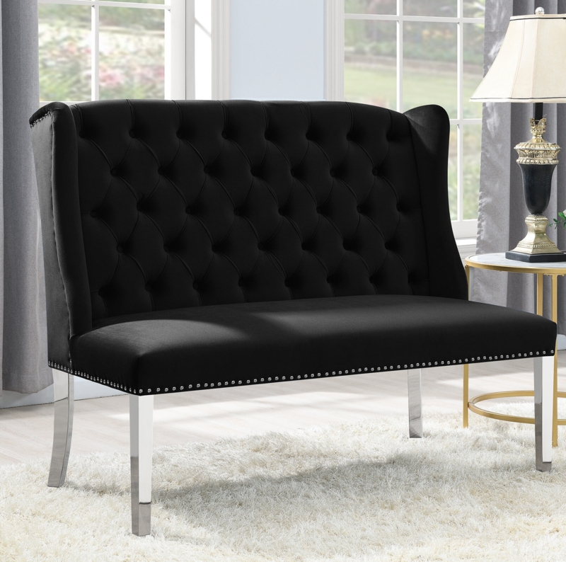 Button Tufted Ottoman with Chrome Legs