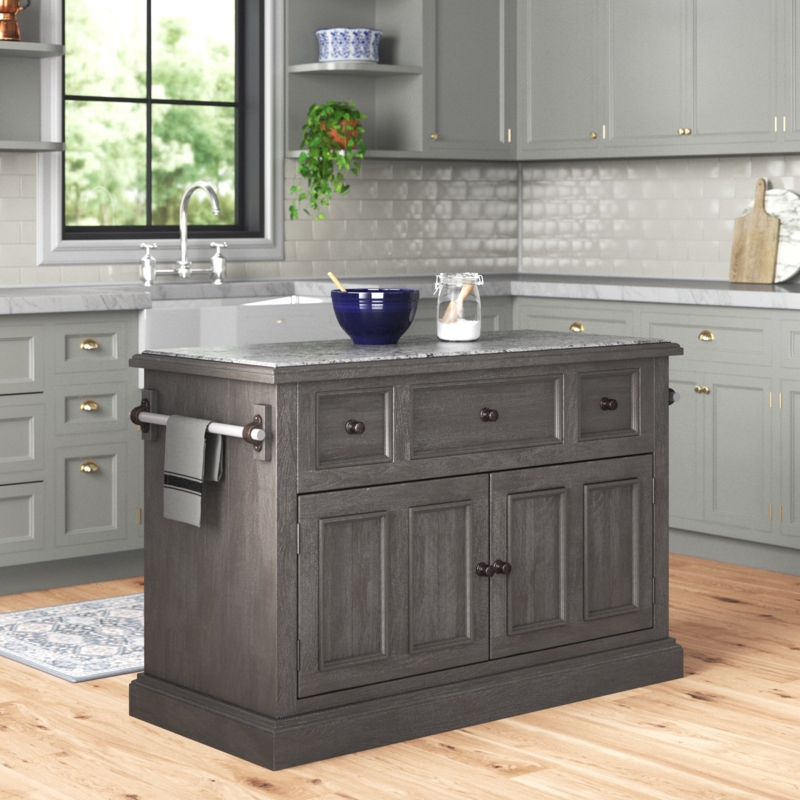 Kitchen Island with Granite Countertop and Storage