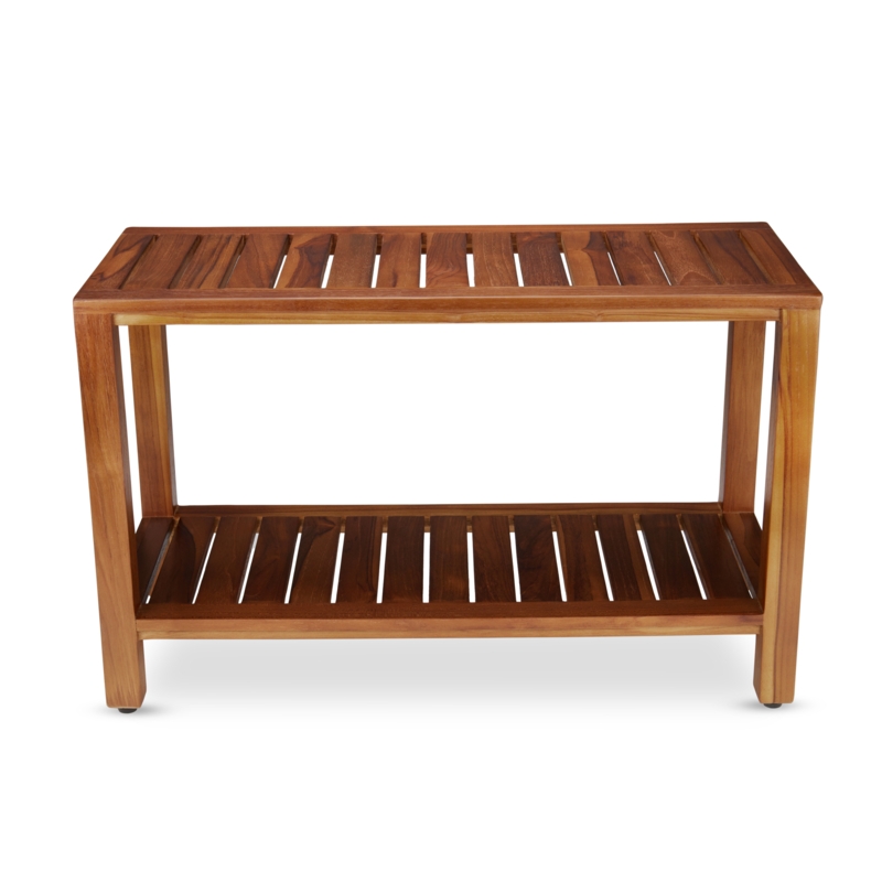Teak Wood Shower Stool with Storage Rack
