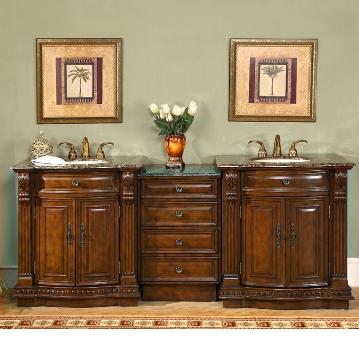 Emelia 84.5'' Free-standing Double Bathroom Vanity with Granite Vanity Top