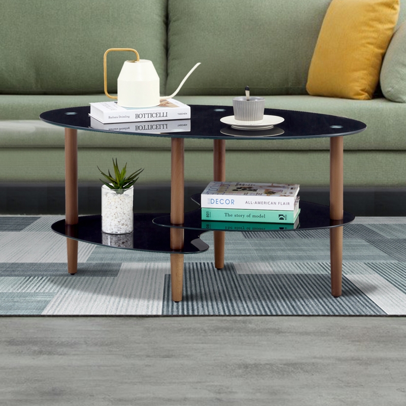 Oval Black Tempered Glass Coffee Table