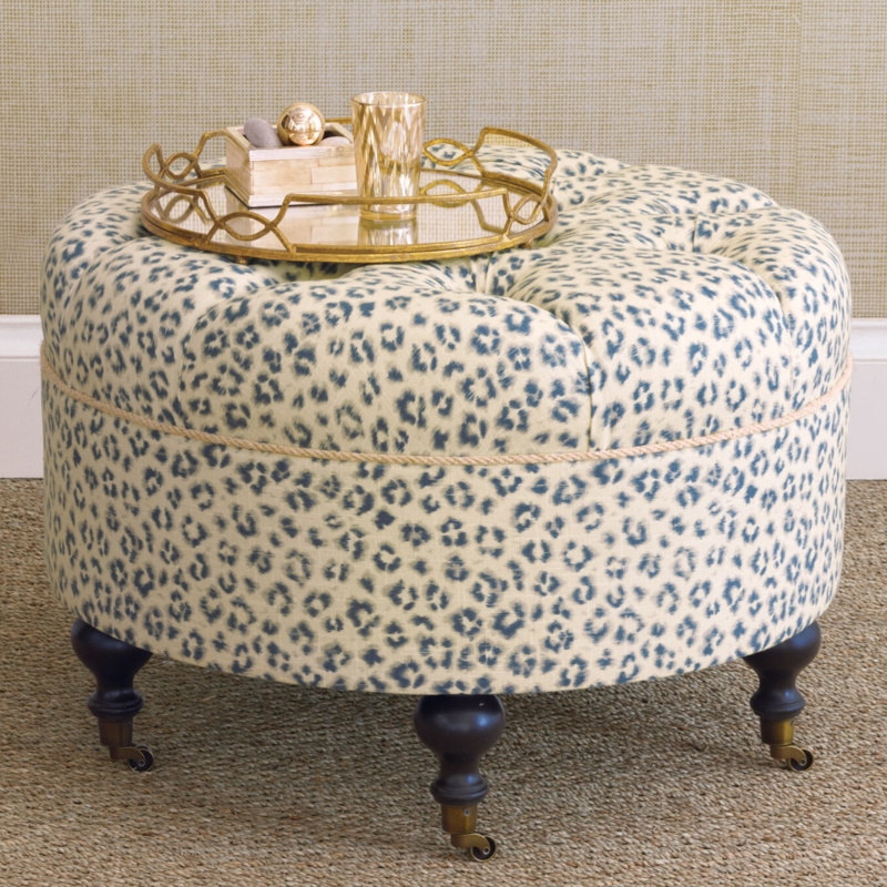 Leopard Print Button-Tufted Ottoman